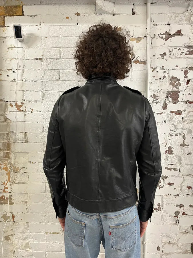 2010s Gucci Black Buttoned Officer Leather Jacket by Frida Giannini munnRrc 2