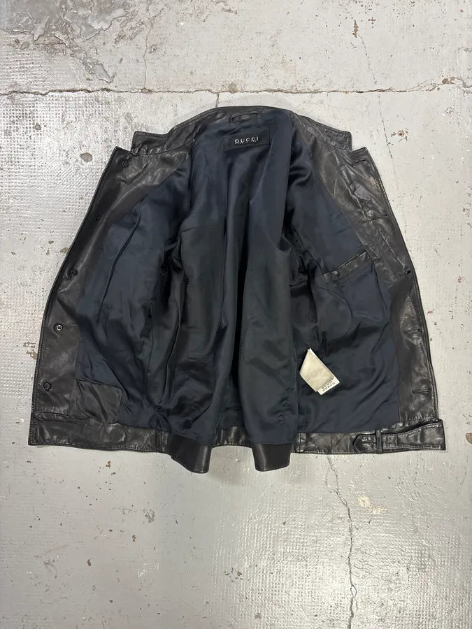 2010s Gucci Black Buttoned Officer Leather Jacket by Frida Giannini munnRrc 6