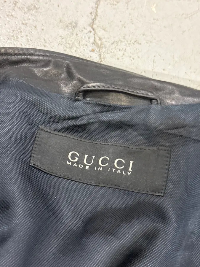 2010s Gucci Black Buttoned Officer Leather Jacket by Frida Giannini munnRrc 8