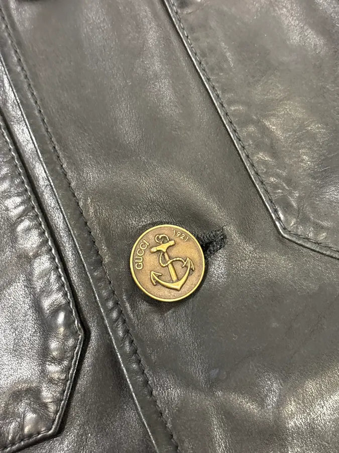 2010s Gucci Black Buttoned Officer Leather Jacket by Frida Giannini munnRrc 7