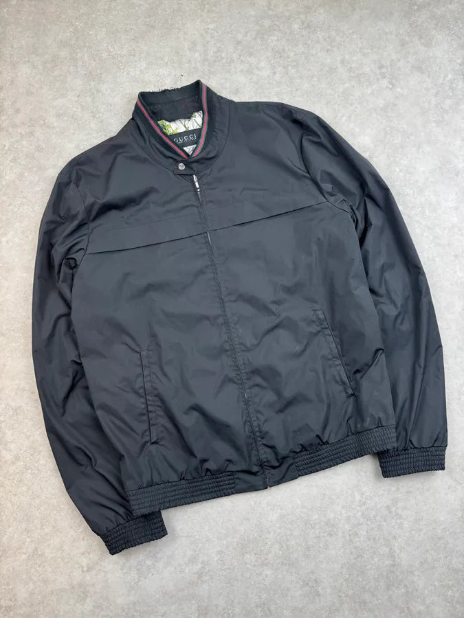 SS2012 Gucci Black Nylon Floral Lined Bomber Jacket By Frida Giannini tRoVuMS 4