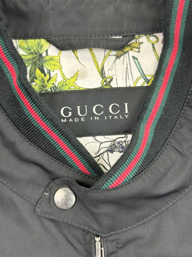 SS2012 Gucci Black Nylon Floral Lined Bomber Jacket By Frida Giannini tRoVuMS 9