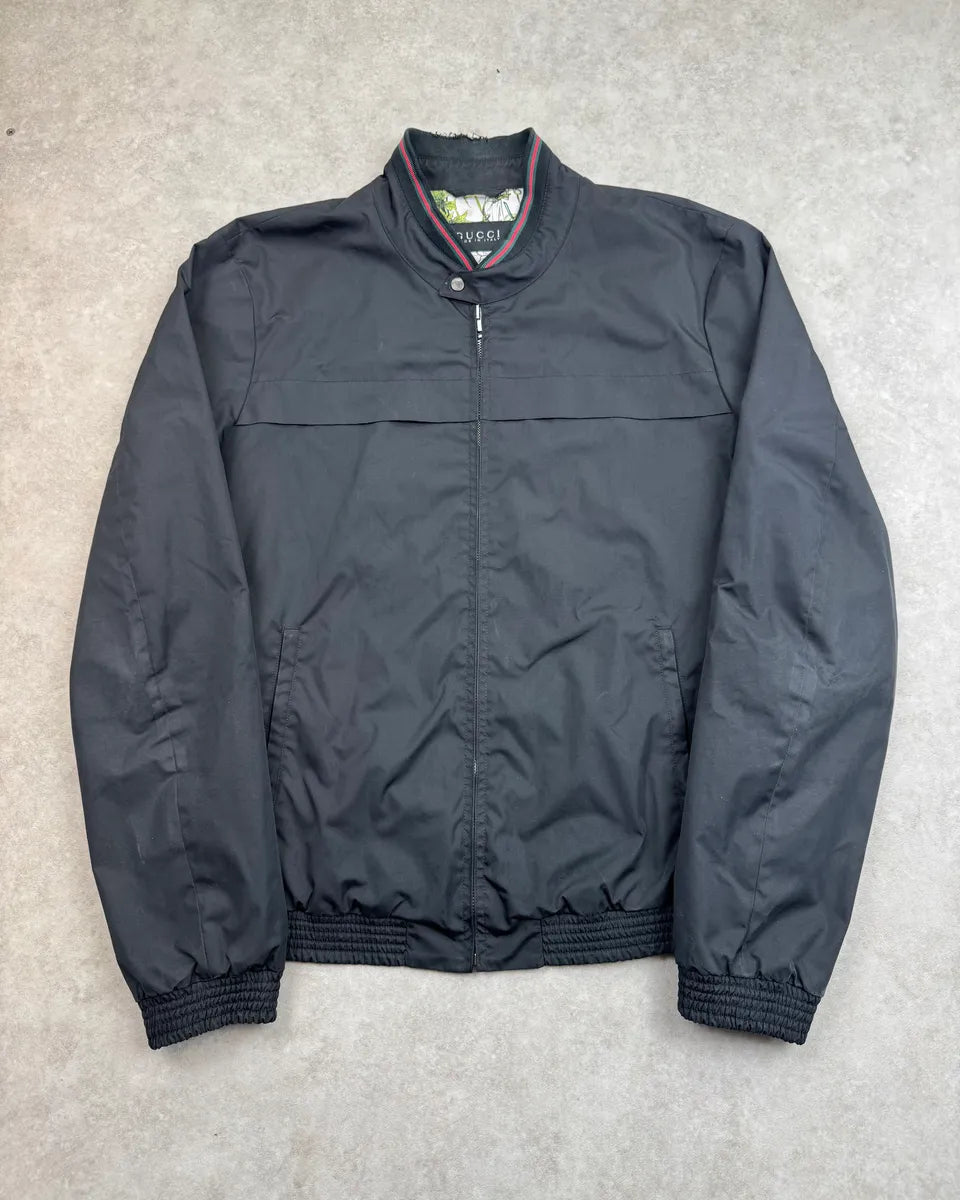 SS2012 Gucci Black Nylon Floral Lined Bomber Jacket By Frida Giannini tRoVuMS 0