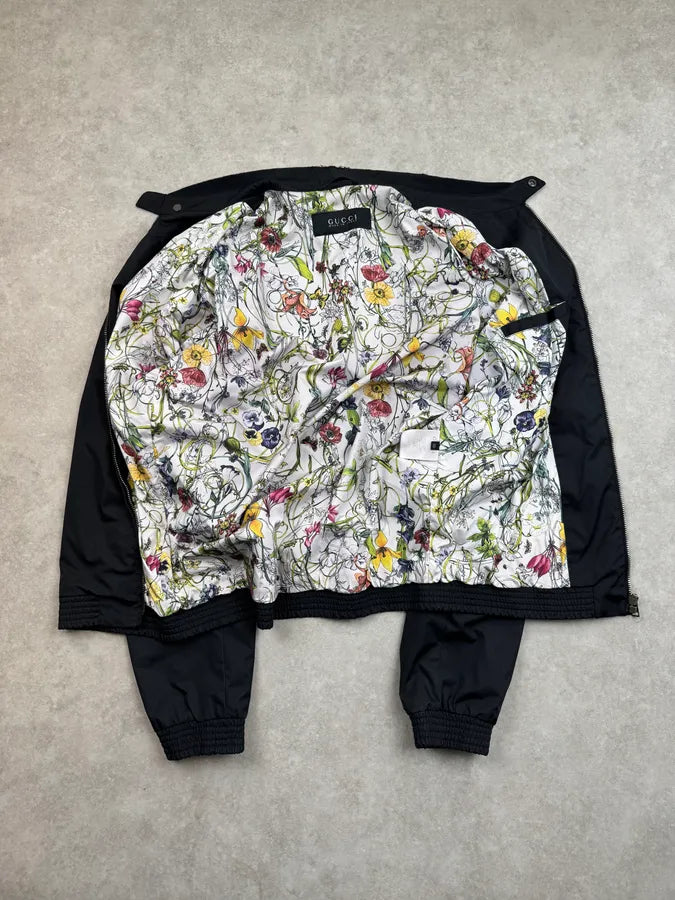 SS2012 Gucci Black Nylon Floral Lined Bomber Jacket By Frida Giannini tRoVuMS 7