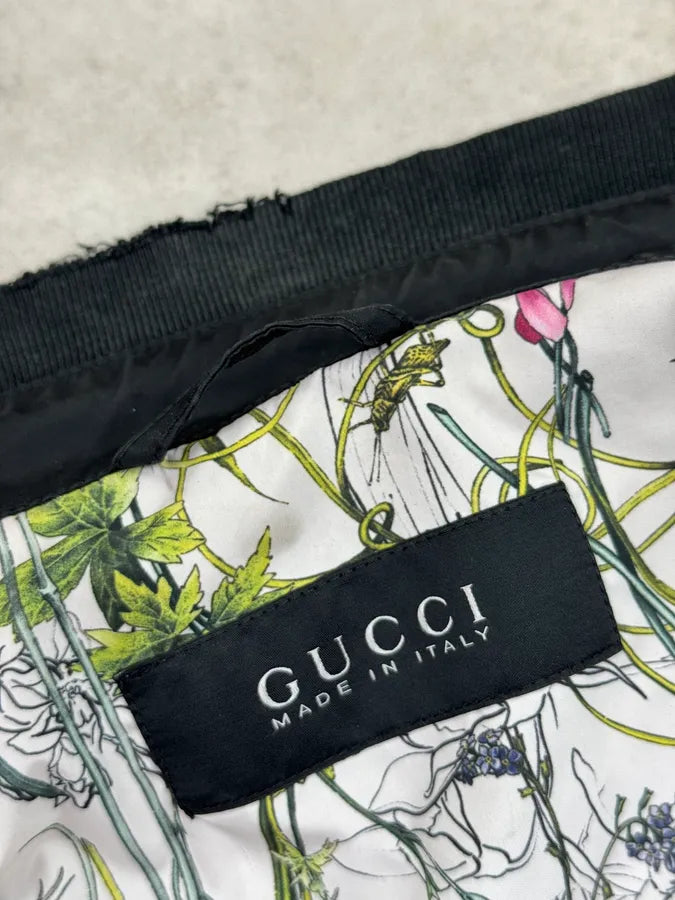 SS2012 Gucci Black Nylon Floral Lined Bomber Jacket By Frida Giannini tRoVuMS 11
