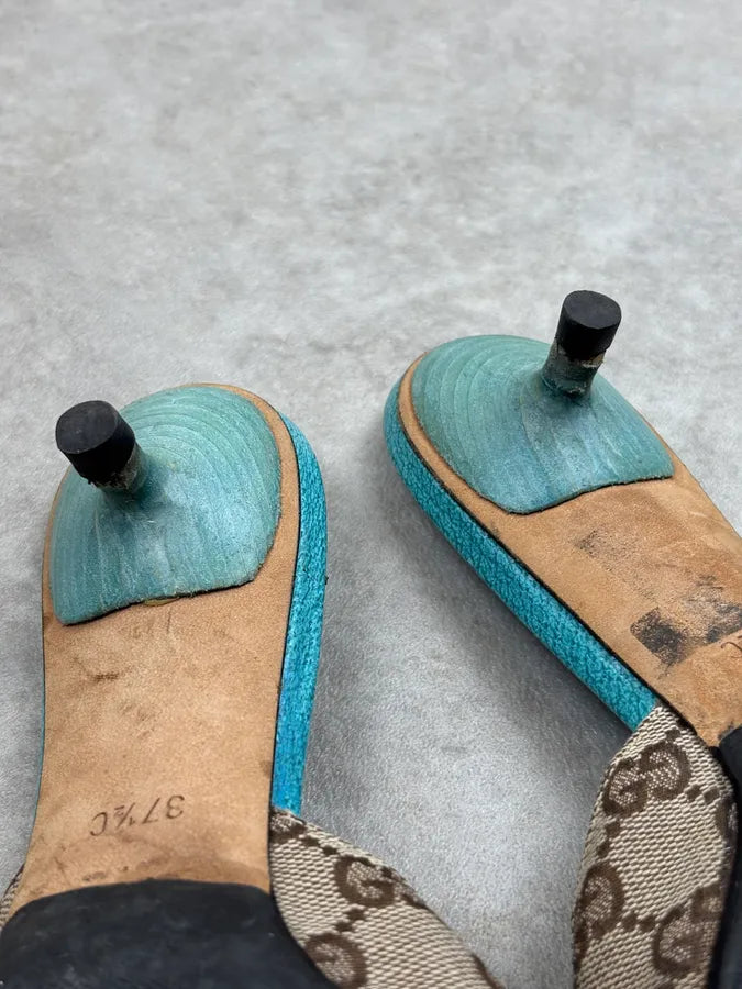 SS2003 Gucci Turquoise Monogram Canvas Horsebit Mules Shoes pLajkLe 16