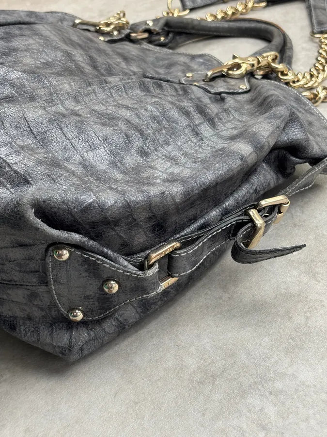 2000s Iceberg Grey Leather Crocodile Embossed Gold Chain Handle Bag KXRJyoF 10