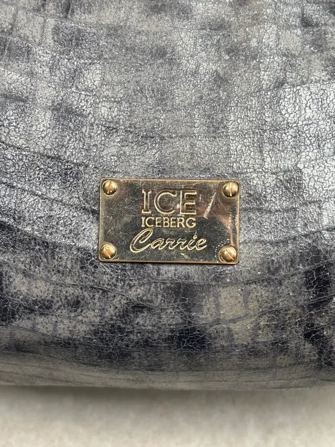 2000s Iceberg Grey Leather Crocodile Embossed Gold Chain Handle Bag KXRJyoF 8