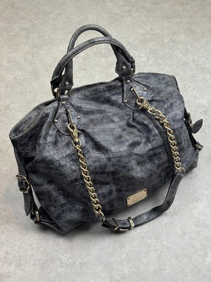 2000s Iceberg Grey Leather Crocodile Embossed Gold Chain Handle Bag KXRJyoF 0
