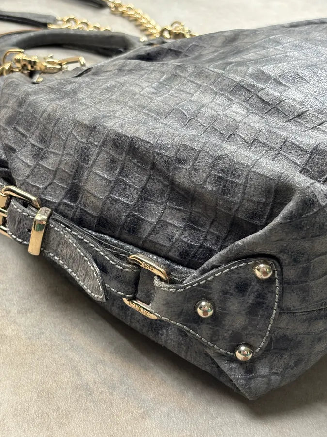 2000s Iceberg Grey Leather Crocodile Embossed Gold Chain Handle Bag KXRJyoF 9
