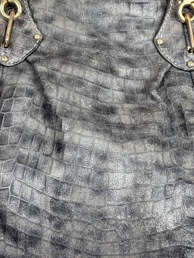 2000s Iceberg Grey Leather Crocodile Embossed Gold Chain Handle Bag KXRJyoF 7
