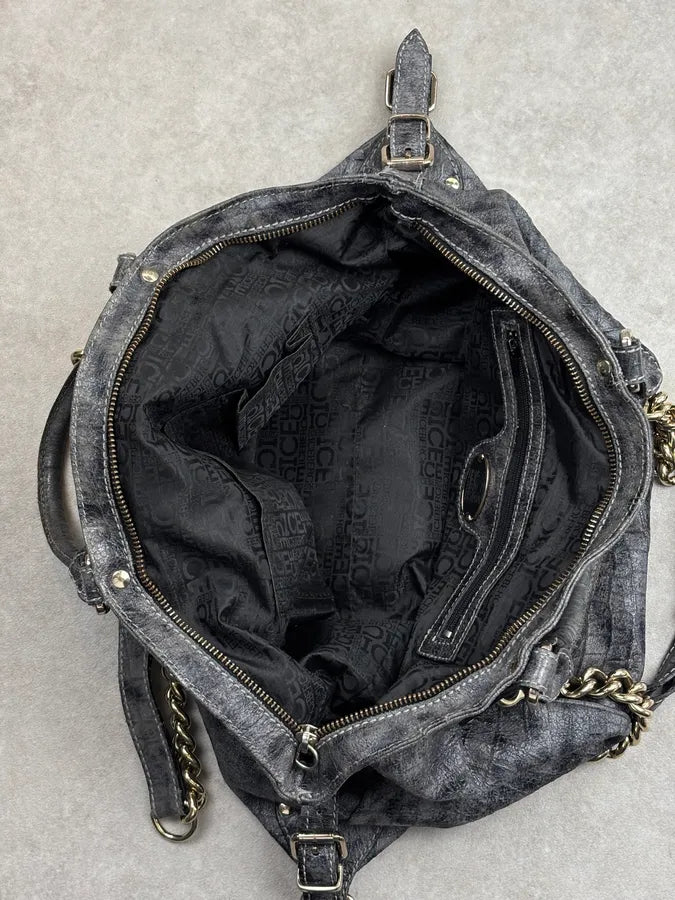 2000s Iceberg Grey Leather Crocodile Embossed Gold Chain Handle Bag KXRJyoF 18