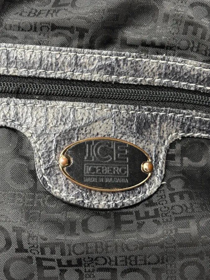 2000s Iceberg Grey Leather Crocodile Embossed Gold Chain Handle Bag KXRJyoF 17