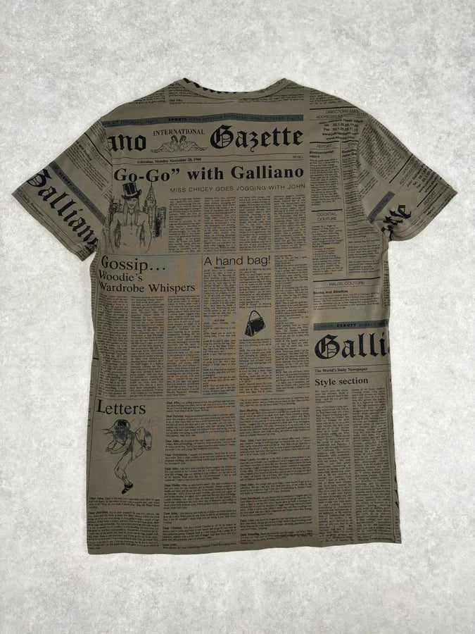SS2008 John Galliano Khaki Newspaper V Neck T-Shirt zVHZxtL 4