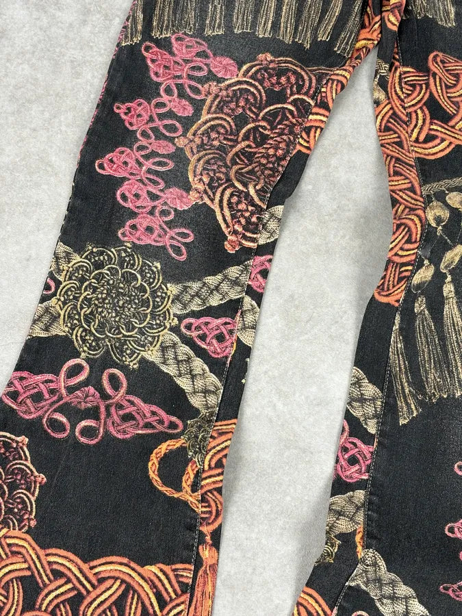 AW2005 Cavalli Black Ornamental Patterned Denim Jeans bLlvKOH 8