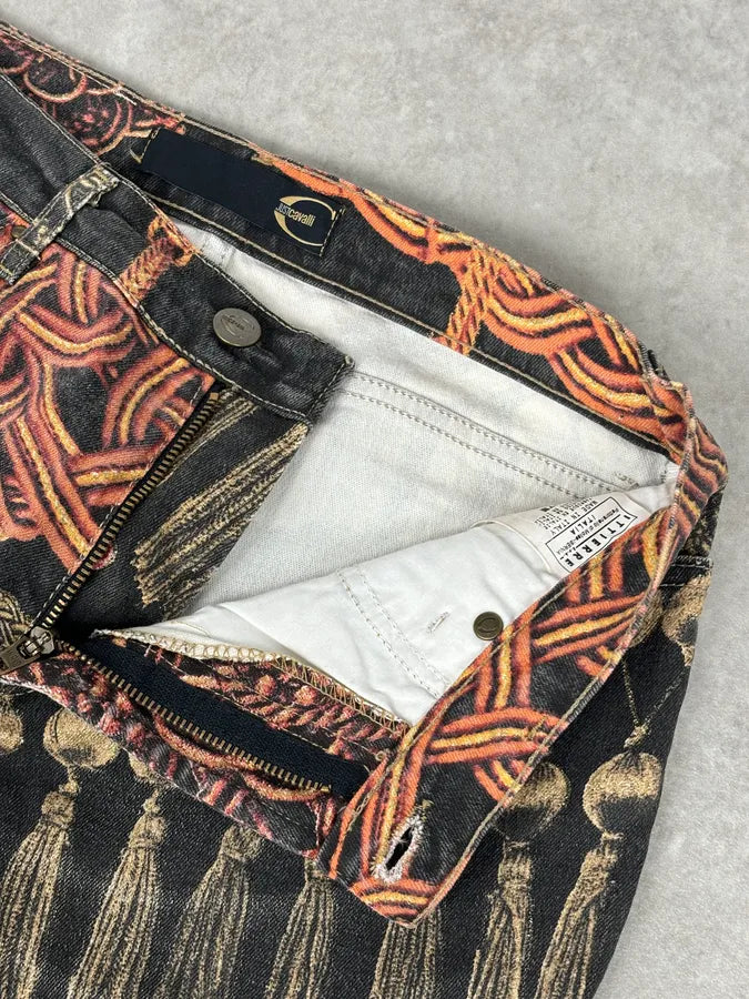 AW2005 Cavalli Black Ornamental Patterned Denim Jeans bLlvKOH 9