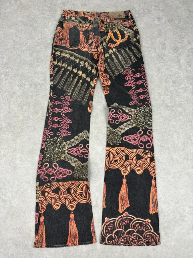 AW2005 Cavalli Black Ornamental Patterned Denim Jeans bLlvKOH 5
