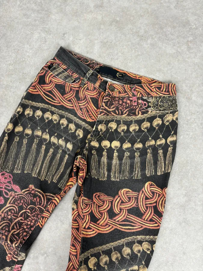 AW2005 Cavalli Black Ornamental Patterned Denim Jeans bLlvKOH 4