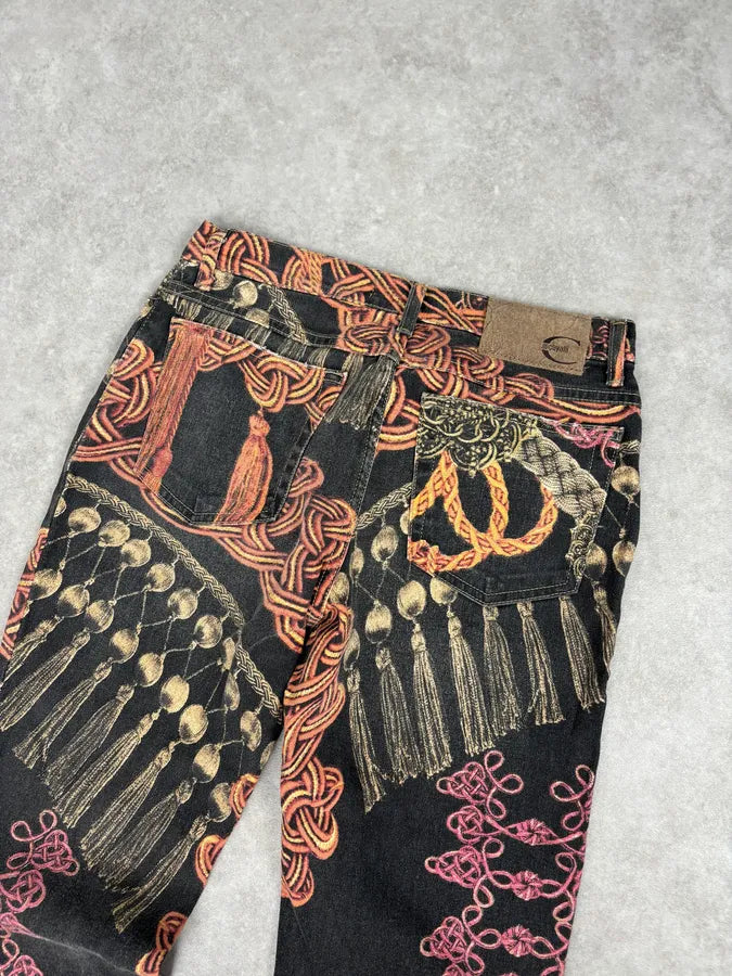AW2005 Cavalli Black Ornamental Patterned Denim Jeans bLlvKOH 6