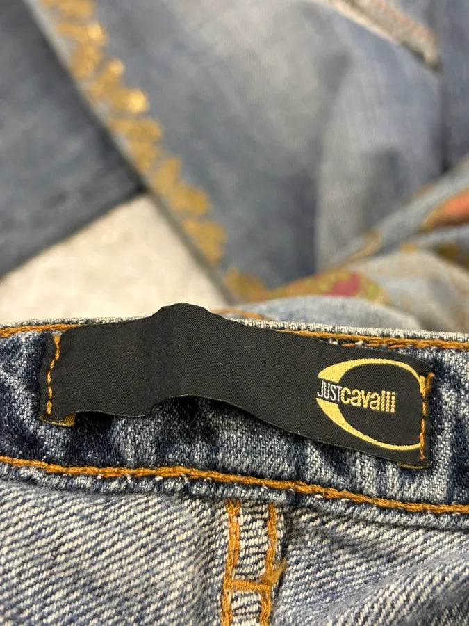SS2005 Cavalli Blue Embroidered Distressed Denim Jeans AQGobZF 11