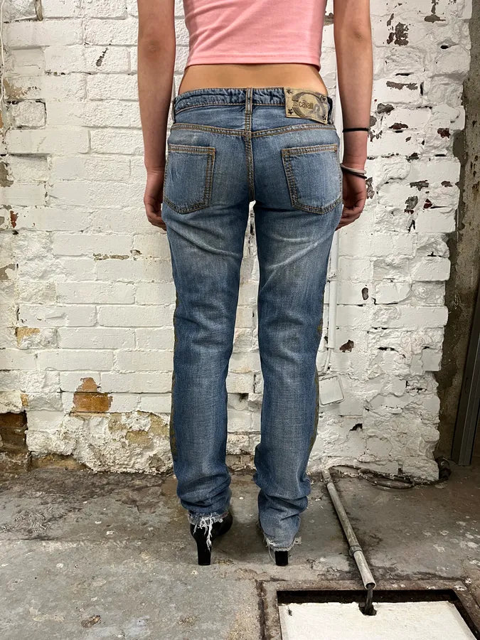SS2005 Cavalli Blue Embroidered Distressed Denim Jeans AQGobZF 2