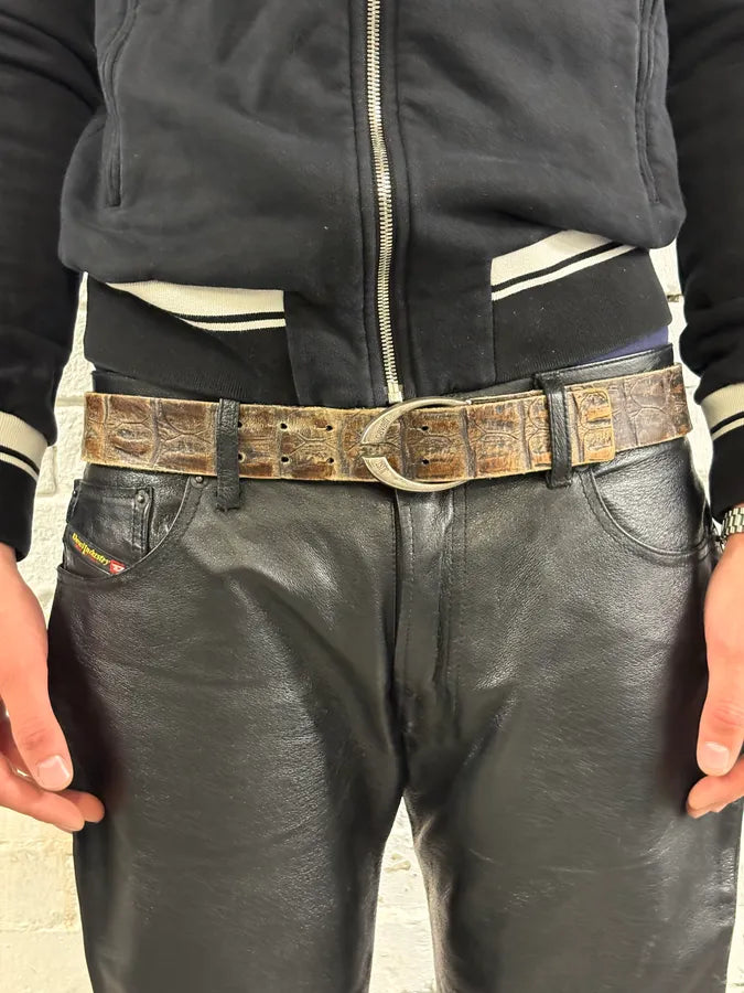 SS2004 Cavalli Brown Leather Crocodile Embossed Belt YFBjope 0