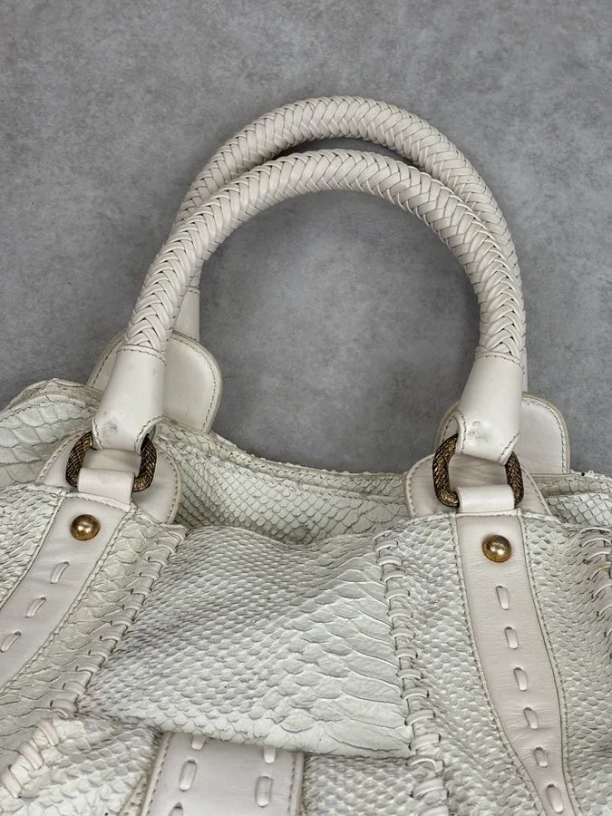 2000s Cavalli Cream Leather Python Embossed Handle Bag xEUsMHO 5