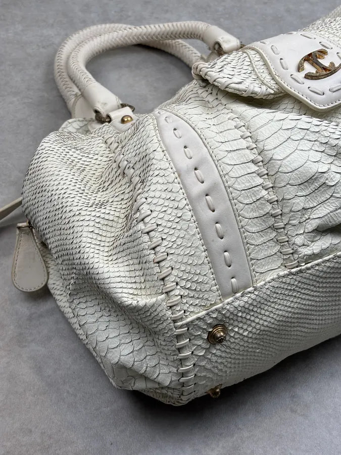 2000s Cavalli Cream Leather Python Embossed Handle Bag xEUsMHO 6