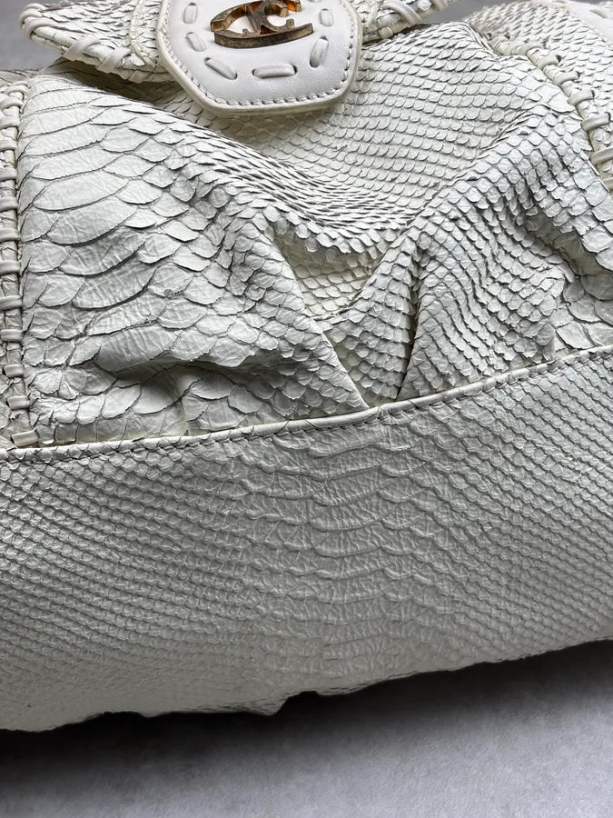 2000s Cavalli Cream Leather Python Embossed Handle Bag xEUsMHO 8