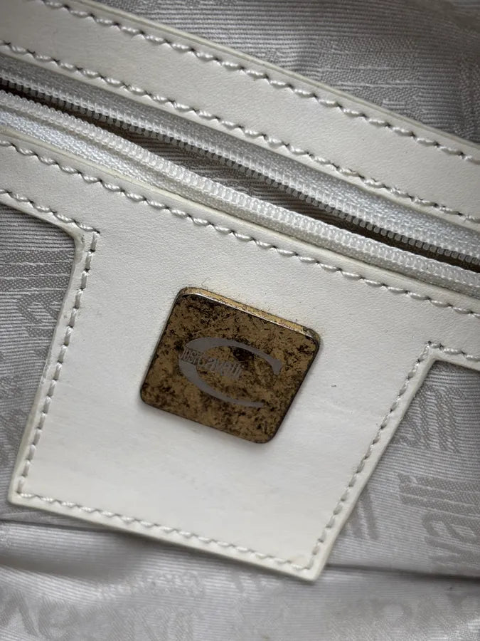 2000s Cavalli Cream Leather Python Embossed Handle Bag xEUsMHO 19