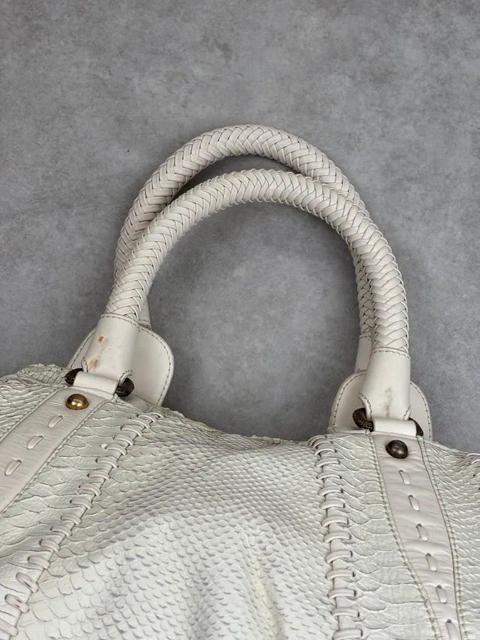 2000s Cavalli Cream Leather Python Embossed Handle Bag xEUsMHO 10
