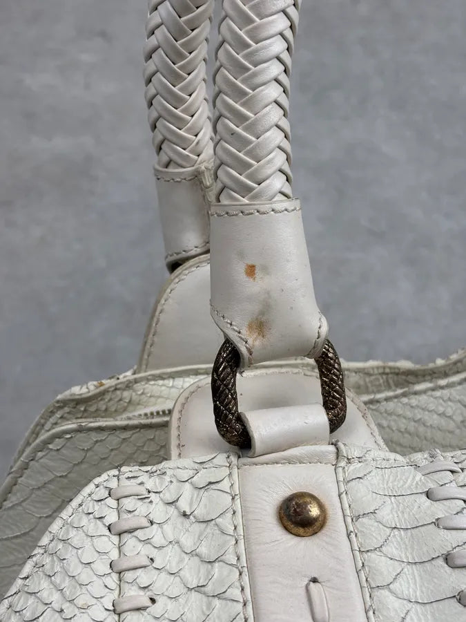 2000s Cavalli Cream Leather Python Embossed Handle Bag xEUsMHO 14