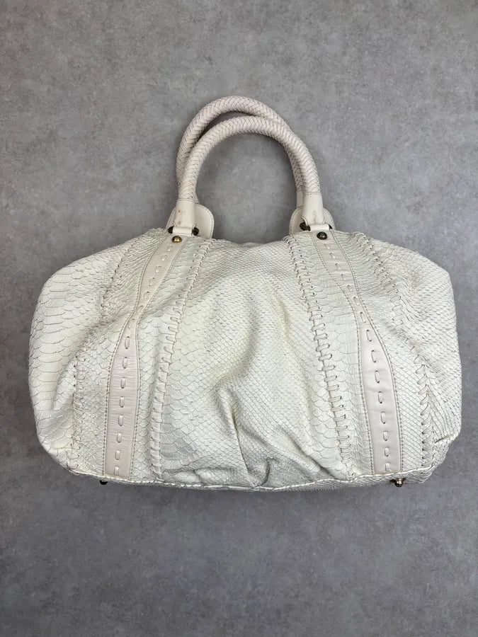 2000s Cavalli Cream Leather Python Embossed Handle Bag xEUsMHO 9