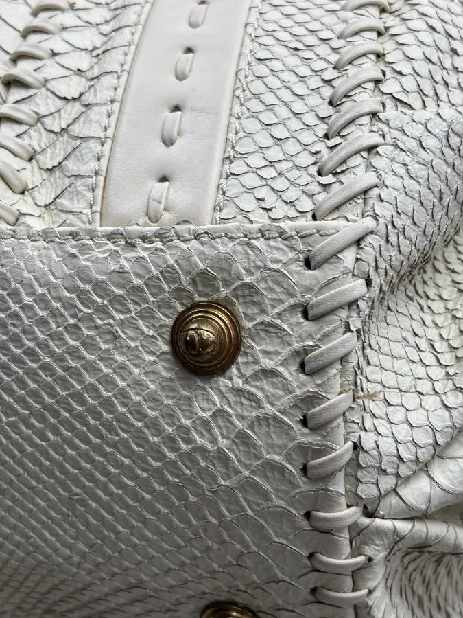 2000s Cavalli Cream Leather Python Embossed Handle Bag xEUsMHO 15
