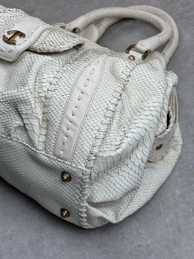 2000s Cavalli Cream Leather Python Embossed Handle Bag xEUsMHO 7