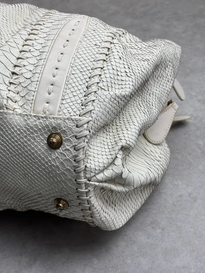 2000s Cavalli Cream Leather Python Embossed Handle Bag xEUsMHO 13