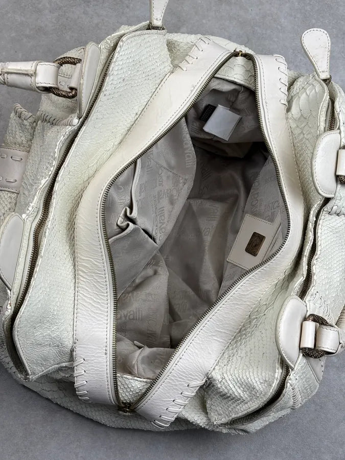 2000s Cavalli Cream Leather Python Embossed Handle Bag xEUsMHO 17