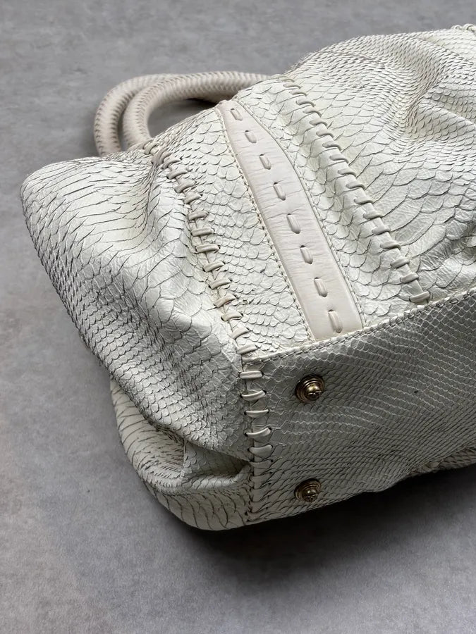 2000s Cavalli Cream Leather Python Embossed Handle Bag xEUsMHO 11
