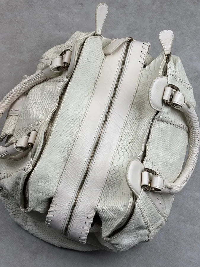 2000s Cavalli Cream Leather Python Embossed Handle Bag xEUsMHO 16