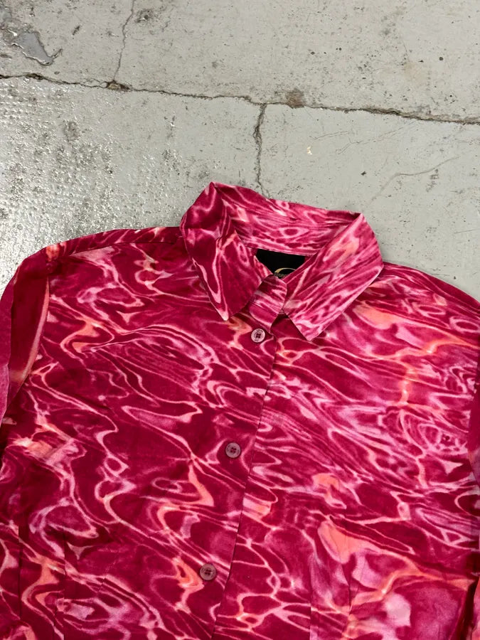 2000s Cavalli Fuchsia Pink Wave Abstract Tie-Dye Shirt kYJPXQB 3