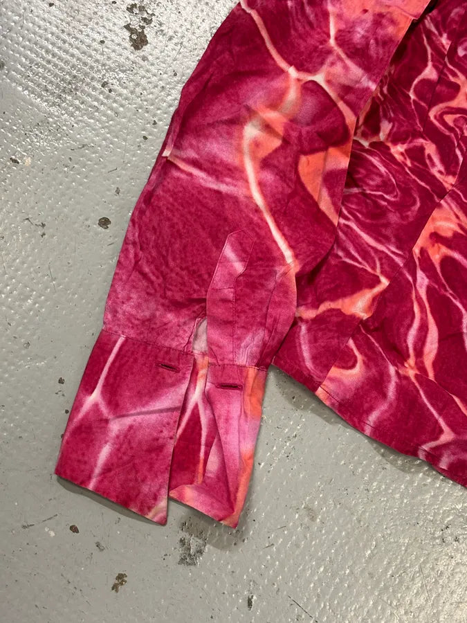 2000s Cavalli Fuchsia Pink Wave Abstract Tie-Dye Shirt kYJPXQB 7