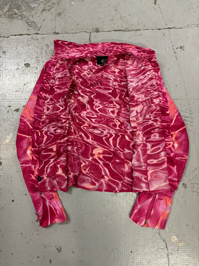 2000s Cavalli Fuchsia Pink Wave Abstract Tie-Dye Shirt kYJPXQB 6
