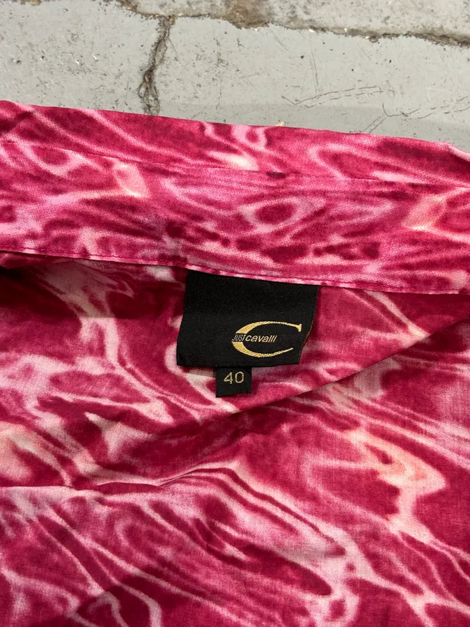 2000s Cavalli Fuchsia Pink Wave Abstract Tie-Dye Shirt kYJPXQB 9