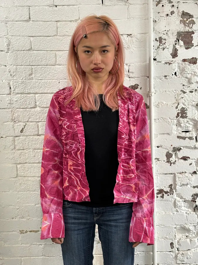 2000s Cavalli Fuchsia Pink Wave Abstract Tie-Dye Shirt kYJPXQB 1