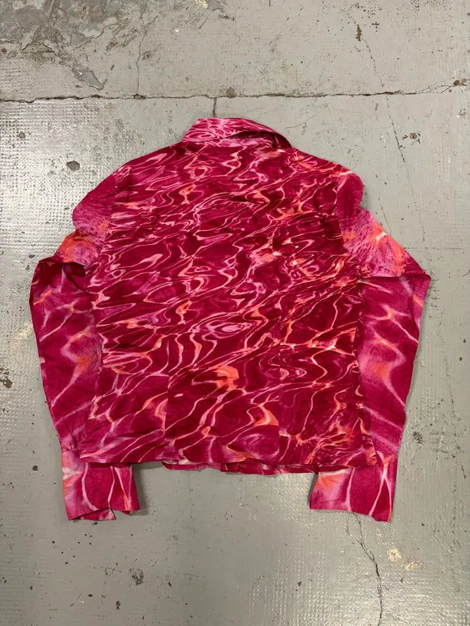 2000s Cavalli Fuchsia Pink Wave Abstract Tie-Dye Shirt kYJPXQB 4