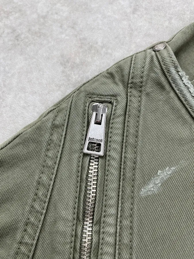 SS2018 Cavalli Khaki Avant-Garde Distressed Slim Jeans dllxafB 8