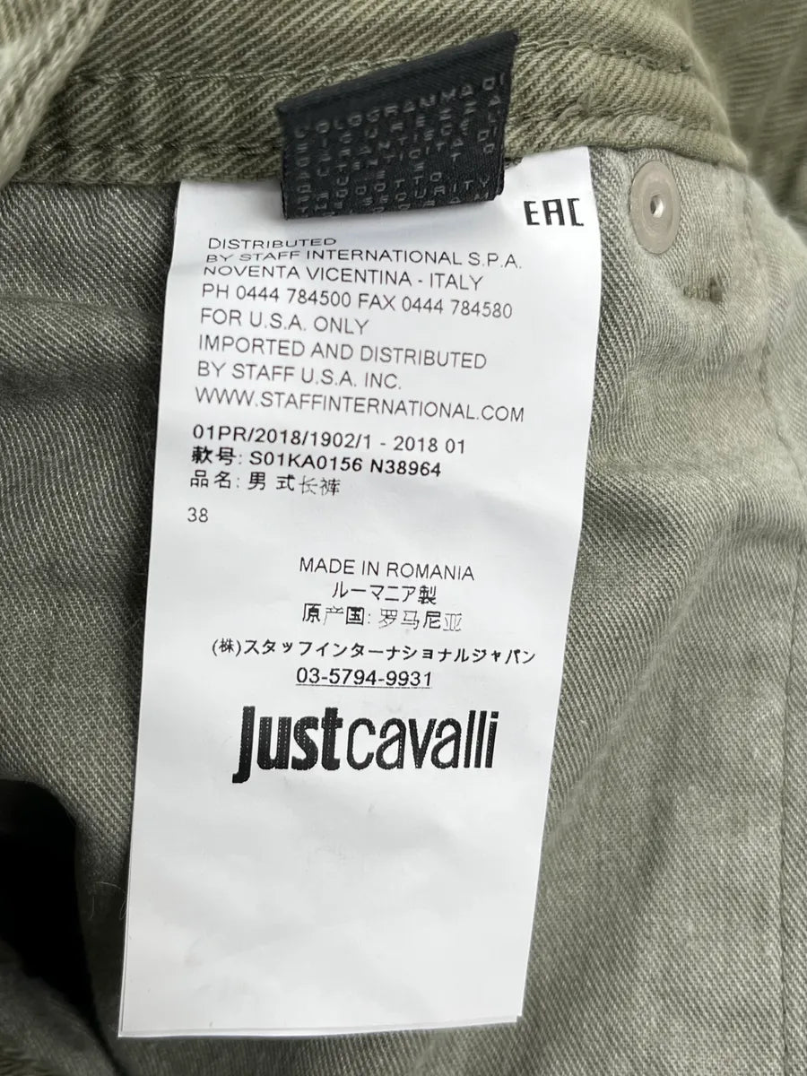 SS2018 Cavalli Khaki Avant-Garde Distressed Slim Jeans dllxafB 13