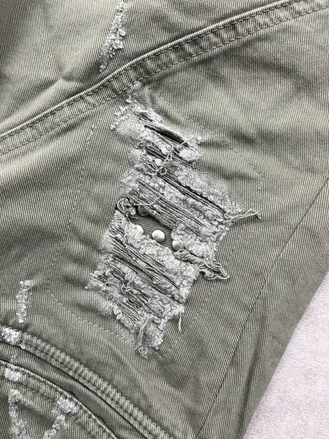SS2018 Cavalli Khaki Avant-Garde Distressed Slim Jeans dllxafB 10