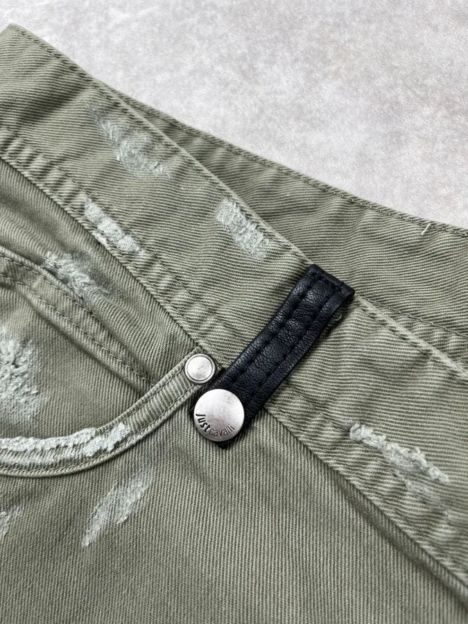 SS2018 Cavalli Khaki Avant-Garde Distressed Slim Jeans dllxafB 9