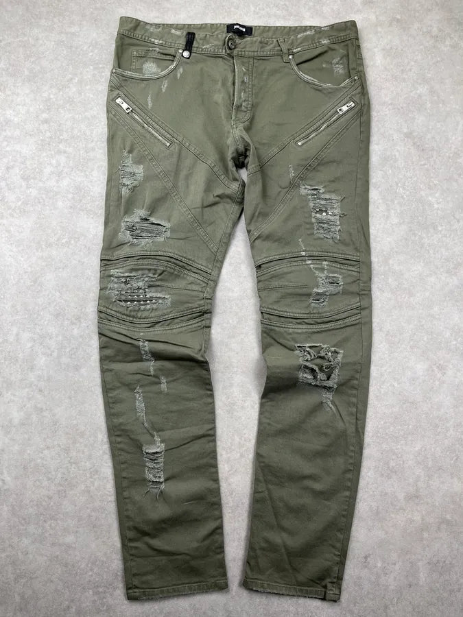 SS2018 Cavalli Khaki Avant-Garde Distressed Slim Jeans dllxafB 0